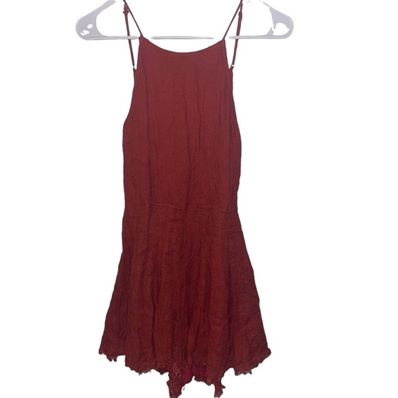 Lush Pants - 𝅺burnt Orange Lush Linen Cotton Key Hole Tie Back Romper